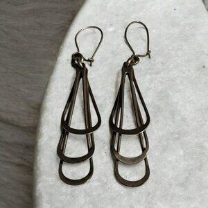 Vintage Handmade Sterling Silver Earrings Unmarked 925 Layered Open Teardrop